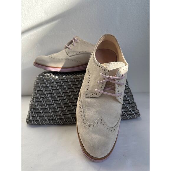 Cole Haan Lunar Grand Gray Suede Lavender Sole Wingtip Oxford Shoe Women SZ 7.5 - Picture 2 of 9